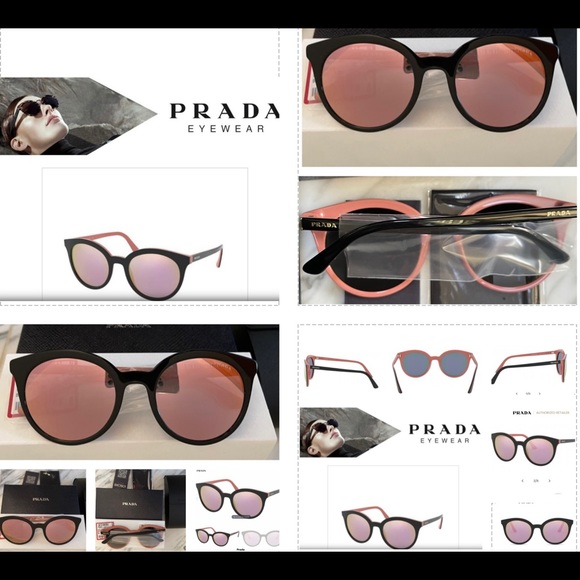 PRADA ROSE PINK MIRROR ROUND LENSES IN BLACK FRAMES WITH PINK ROSE DETAILING - Picture 15 of 16